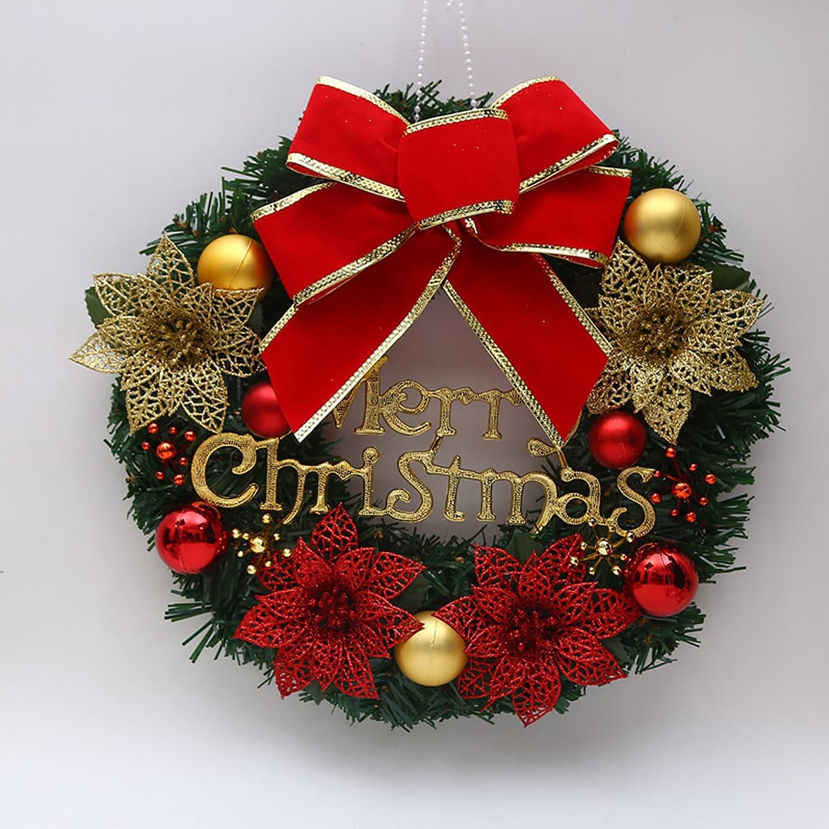 1 PiÃ¨ce Couronne De NoÃ«l Artificielle De 30cm Avec NÅ“ud Rouge, Baies Et Cloches, RÃ©cifs Coralliens Bricolage Pour La DÃ©coration IntÃ©rieure Et