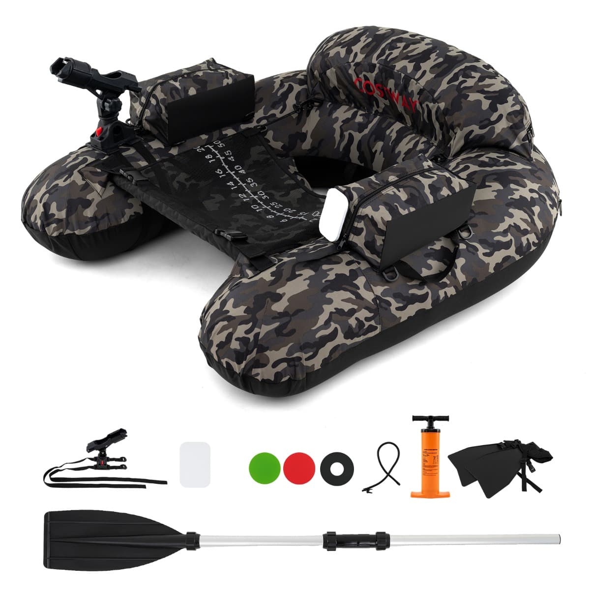 CostwayBateau de Pêche Gonflable Canot de Pêche Pneumatique avec Porte-Canne à Pêche Réglable Support d’Hameçon Pagaie en Aluminium Camouflage