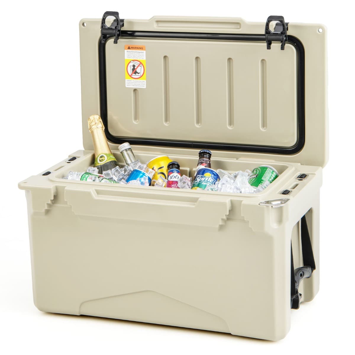 CostwayGlacière Isotherme Portable 28 L avec Bouchon de Vidange et Porte-gobelets Glacière Rigide Étanche Rétention de Glace de 5 à 7 Jours Brun Clair