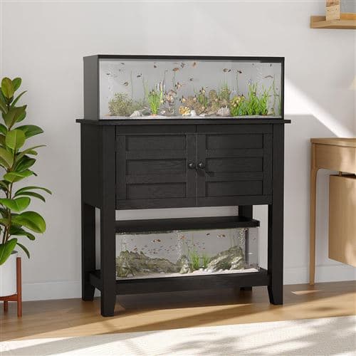 Support pour aquarium 75-110 L, meuble aquarium robuste avec station de recharge, tiroir magnétique, rangement, Marron